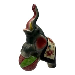 Vintage Elephant Figurine‎ Japan Circus Animal Decor Floral Saddle Collectible